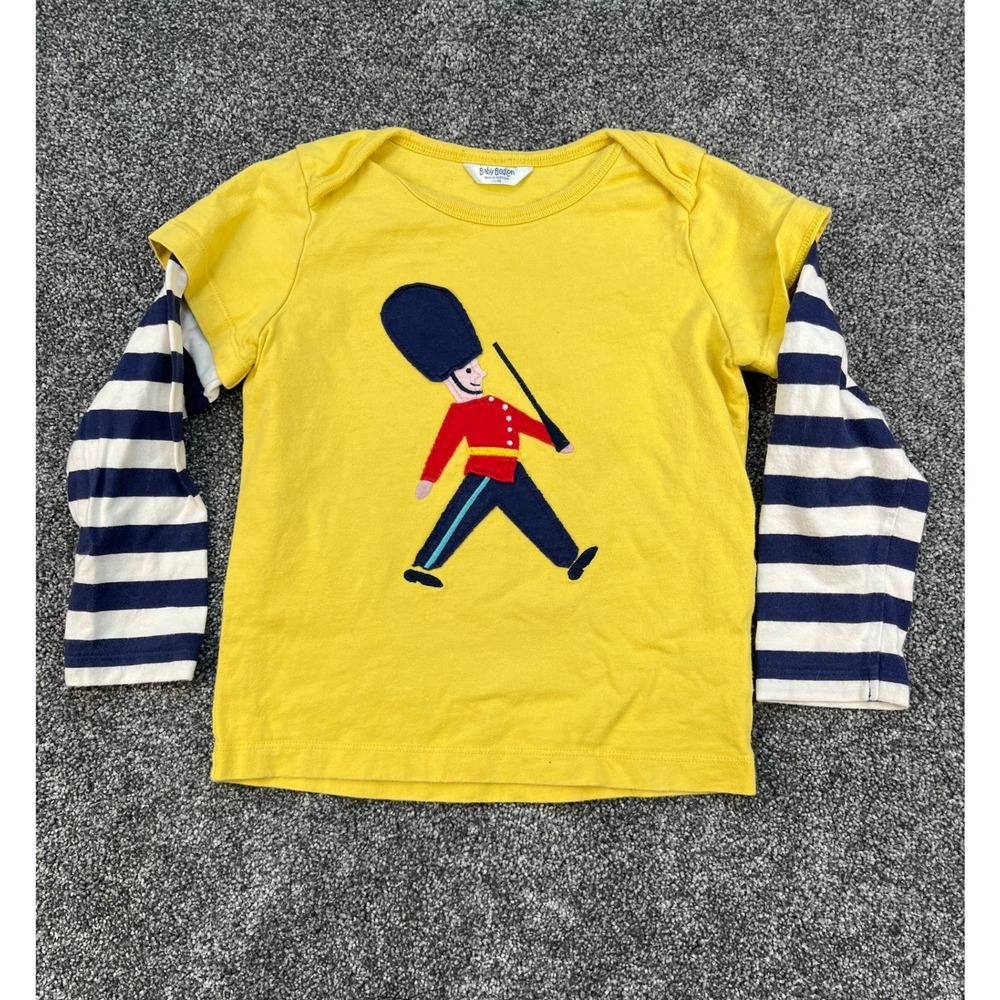 Baby Boden Kids Yellow Royal Guard Applique Layered Stripe Sleeve Tee 2-3Y